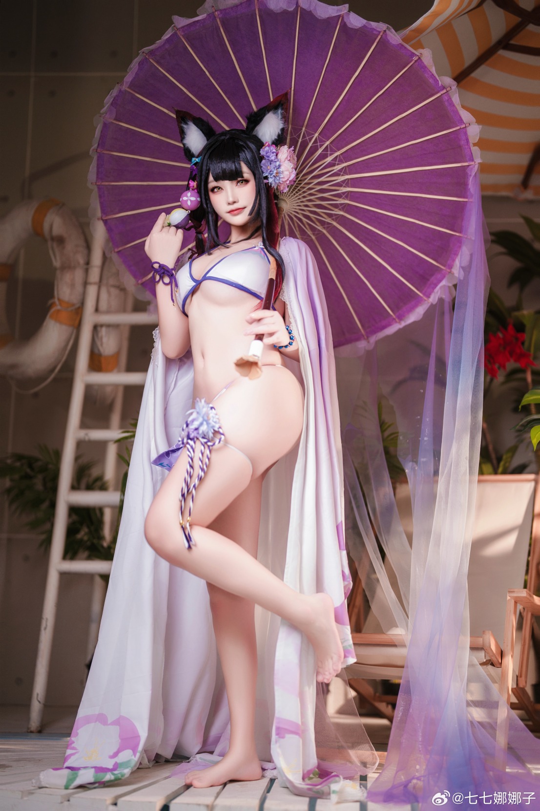 【COS正片】蔚蓝档案泳装狐坂若藻COS,圆润饱满光滑细嫩@七七娜娜子 - 第3张