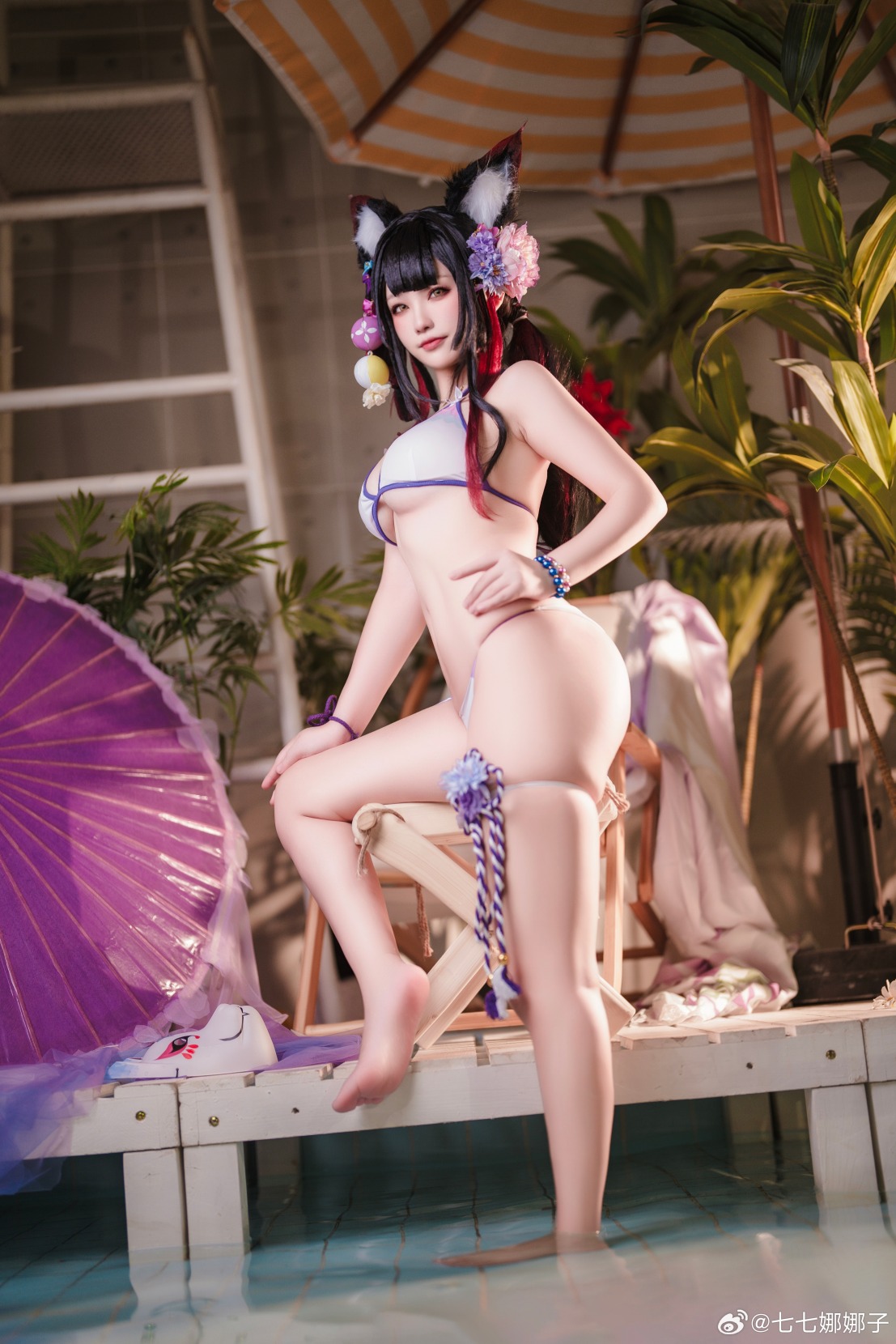 【COS正片】蔚蓝档案泳装狐坂若藻COS,圆润饱满光滑细嫩@七七娜娜子 - 第4张